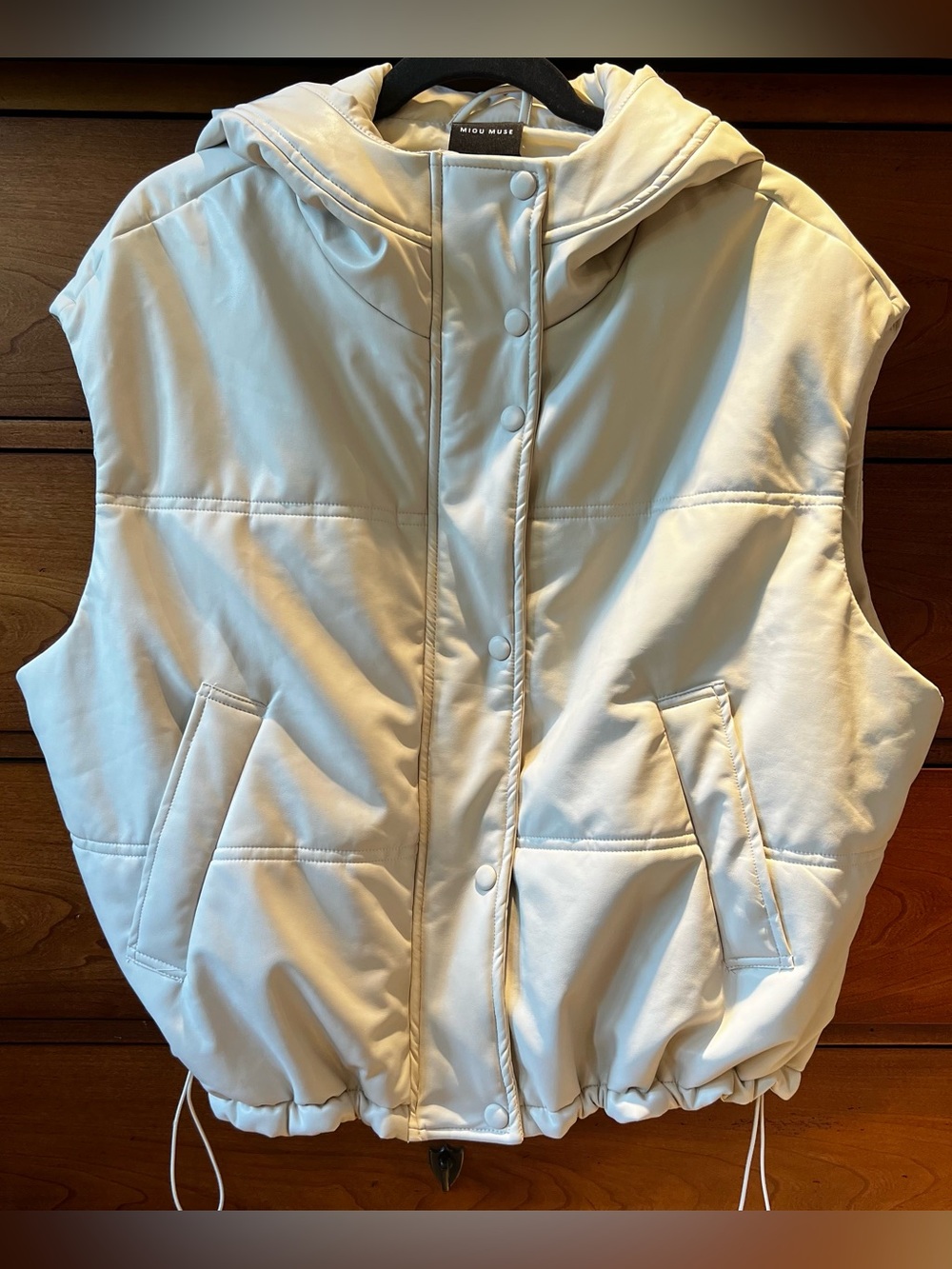 Faux leather hooded puffer vest
